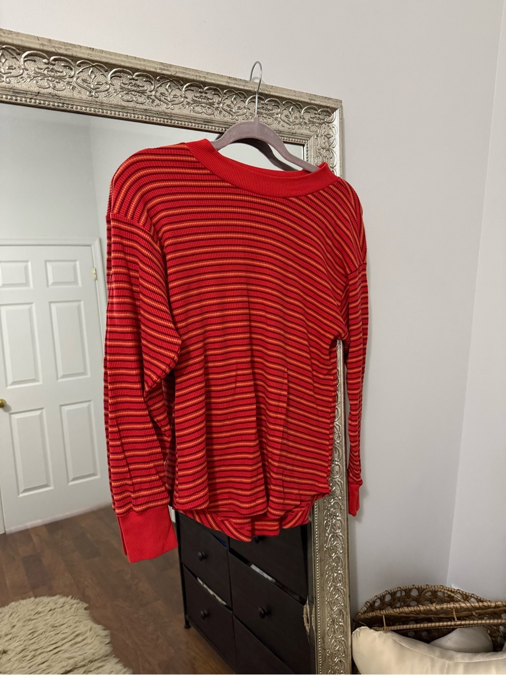 Sonoma Red and Orange Striped Long Sleeve Crewneck Top